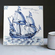 Delft Blue Dutch Style Frigate Schooner Sail Boat