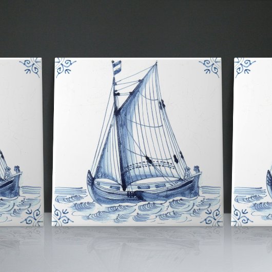 Delft Blue Dutch Style Frigate Schooner Sail Boat Tegeltje