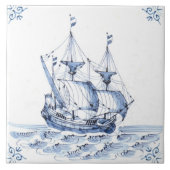 Delft Blue Dutch Style Frigate Schooner Sail Boat Tegeltje (Voorkant)