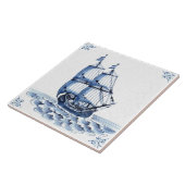 Delft Blue Dutch Style Frigate Schooner Sail Boat Tegeltje (Zijkant)