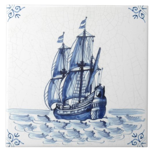 Delft Blue Dutch Style Frigate Schooner Sail Boat Tegeltje (Voorkant)
