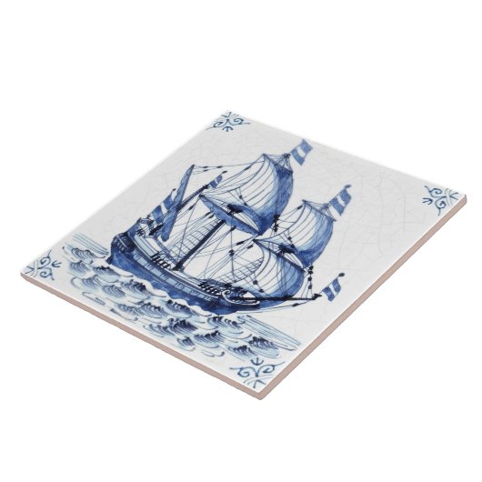 Delft Blue Dutch Style Frigate Schooner Sail Boat Tegeltje (Zijkant)