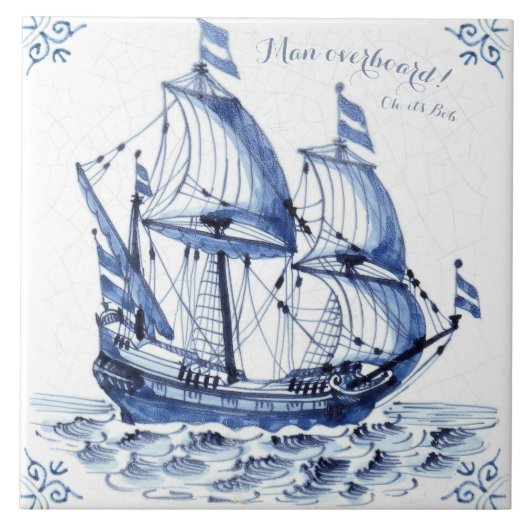 Delft Blue Dutch Style Frigate Schooner Sail Boat Tegeltje (Voorkant)