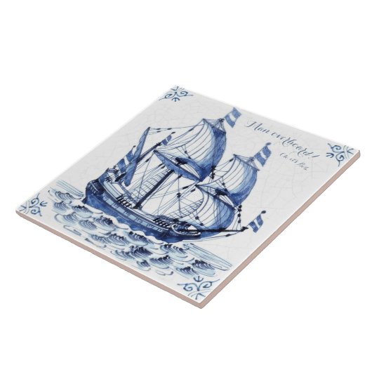 Delft Blue Dutch Style Frigate Schooner Sail Boat Tegeltje (Zijkant)
