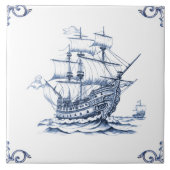 Delft Blue Dutch Style Frigate Schooner Sail Boat Tegeltje (Voorkant)