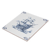 Delft Blue Dutch Style Frigate Schooner Sail Boat Tegeltje (Zijkant)