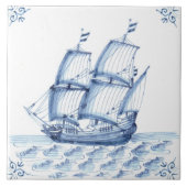 Delft Blue Dutch Style Frigate Schooner Sail Boat Tegeltje (Voorkant)