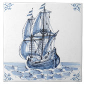 Delft Blue Dutch Style Frigate Schooner Sail Boat Tegeltje (Voorkant)