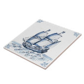 Delft Blue Dutch Style Frigate Schooner Sail Boat Tegeltje (Zijkant)