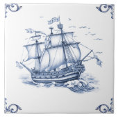 Delft Blue Dutch Style Frigate Schooner Sail Boat Tegeltje (Voorkant)