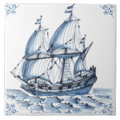 Delft Blue Dutch Style Frigate Schooner Sail Boat Tegeltje (Voorkant)
