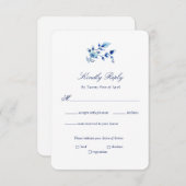 Delft Blue en White Floral Wedding Kaart (Voorkant / Achterkant)