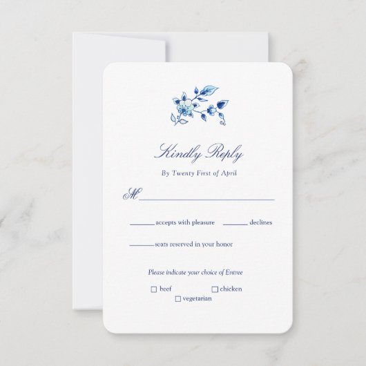 Delft Blue en White Floral Wedding Kaart (Voorkant)