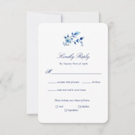 Delft Blue en White Floral Wedding Kaart