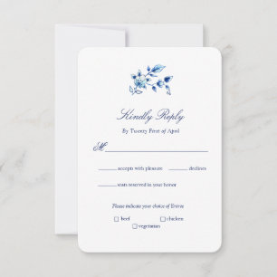 Delft Blue en White Floral Wedding Kaart