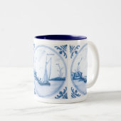 Delft Blue en White Sailboat Coffee Mok (Voorkant rechts)