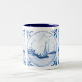 Delft Blue en White Sailboat Coffee Mok (Center)