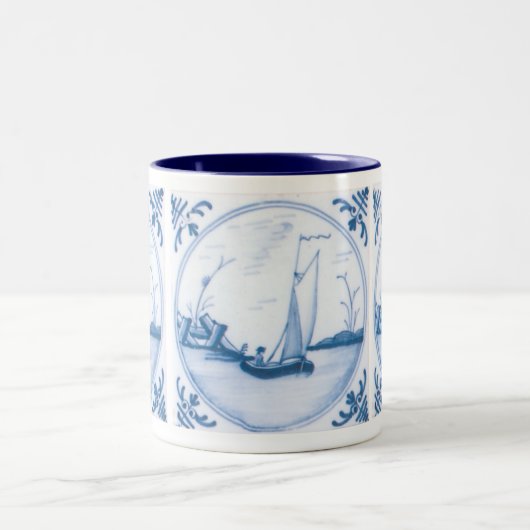 Delft Blue en White Sailboat Coffee Mok (Center)