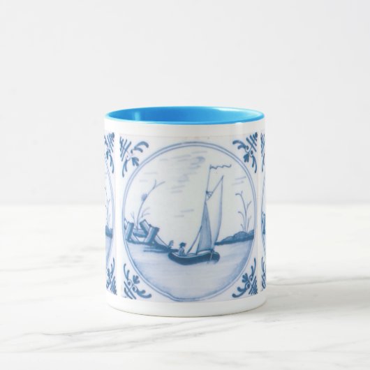 Delft Blue en White Sailboat Coffee Mok (Midden)