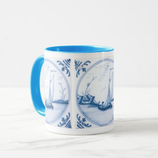 Delft Blue en White Sailboat Coffee Mok (Voorkant links)