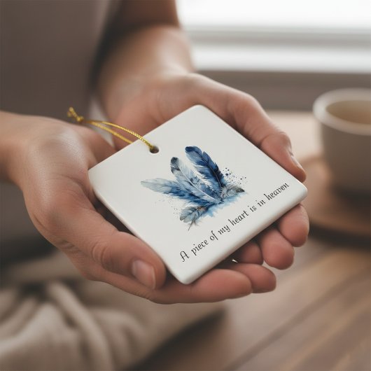 Delft Blue Feather Piece of My Heart Memorial Keramisch Ornament