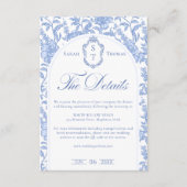 Delft Blue Floral Chinoiserie Monogram Wedding Informatiekaartje (Voorkant)