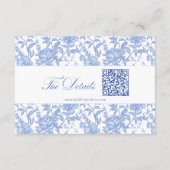 Delft Blue Floral Chinoiserie Monogram Wedding Informatiekaartje (Achterkant)