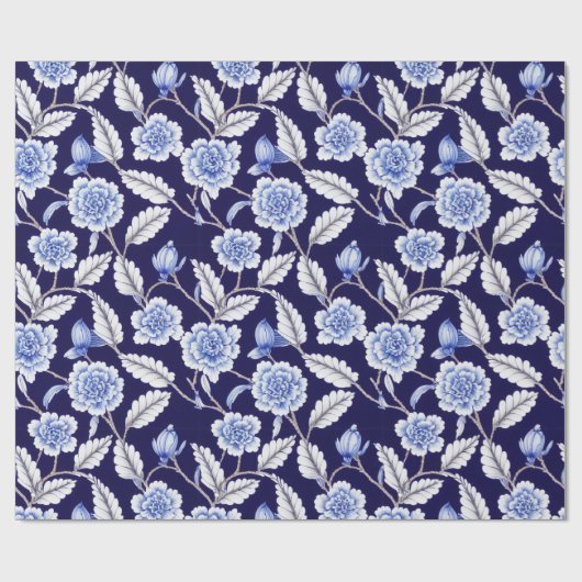 Delft Blue Floral Chinoiserie Porcelain Pattern Cadeaupapier (Vlak)
