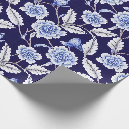 Delft Blue Floral Chinoiserie Porcelain Pattern Cadeaupapier (Hoek)