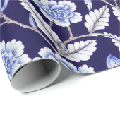 Delft Blue Floral Chinoiserie Porcelain Pattern Cadeaupapier (Rol Hoek)