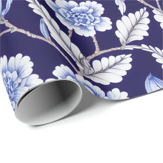 Delft Blue Floral Chinoiserie Porcelain Pattern Cadeaupapier (Rol Hoek)