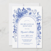 Delft Blue Floral Chinoiserie Rehearsal Dinner Kaart (Voorkant)