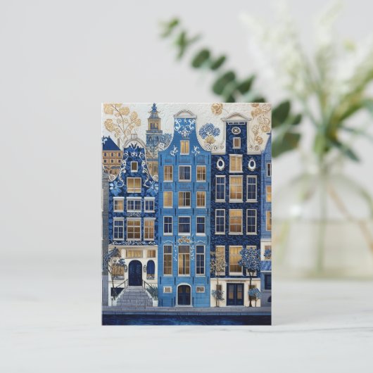 Delft Blue Gilded Cityscape Briefkaart (Staand voorkant)
