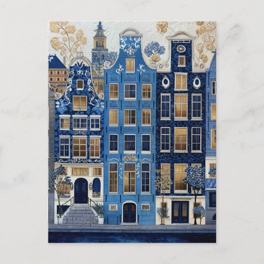 Delft Blue Gilded Cityscape Briefkaart (Voorkant)