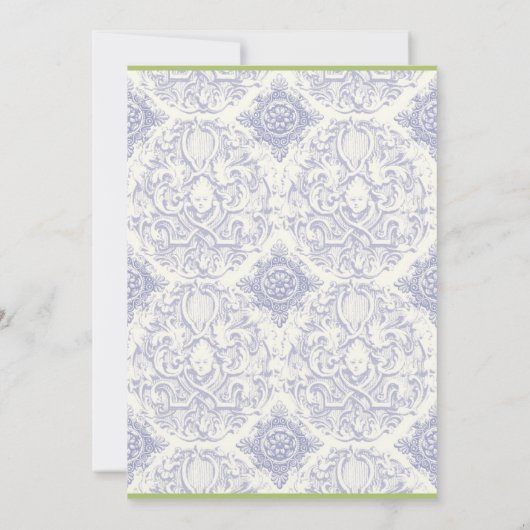 Delft Blue Green Toile Quatrefoil - Weddenschap Kaart (Achterkant)