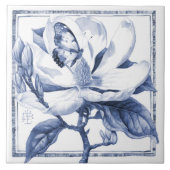 Delft Blue Magnolia Decor Art Nouveau Waterverf Tegeltje (Voorkant)