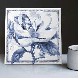 Delft Blue Magnolia Decor Art Nouveau Waterverf Tegeltje
