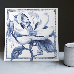 Delft Blue Magnolia Decor Art Nouveau Waterverf Tegeltje