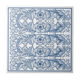 Delft Blue Ornamental Floral Art Nouveau Pattern Tegeltje