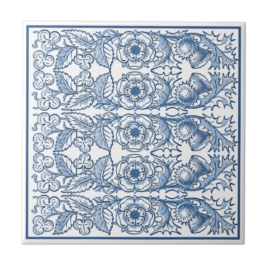 Delft Blue Ornamental Floral Art Nouveau Pattern Tegeltje (Voorkant)