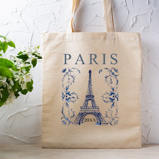Delft Blue Paris Eiffel Tower Tote Bag