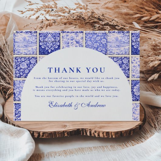 Delft Blue Patchwork Porcelain Wedding Bedankkaart