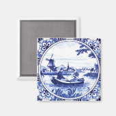 Delft Blue  Romantic Boat Ride Painting Magneet (Voorkant / Achterkant)