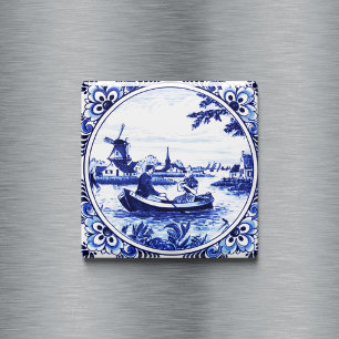 Delft Blue  Romantic Boat Ride Painting Magneet
