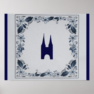 Delft blue tegel Eastern Gate in Delft Poster