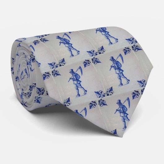 Delft Blue Tegel - Mower die cyaan of sikkel vervo Stropdas (Opgerold)