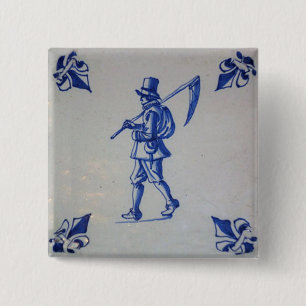 Delft Blue Tegel - Mower die cyaan of sikkel vervo Vierkante Button 5,1 Cm