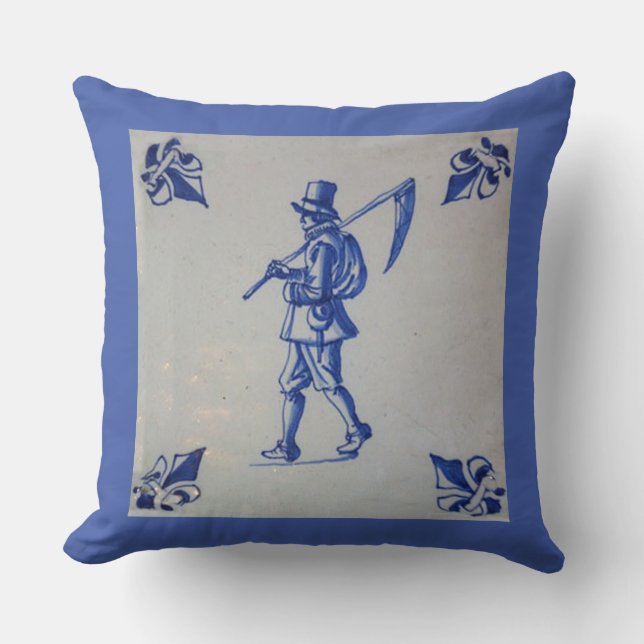 Delft Blue Tegel - Sjabloon afspeelkaarten Kussen (Voorkant)