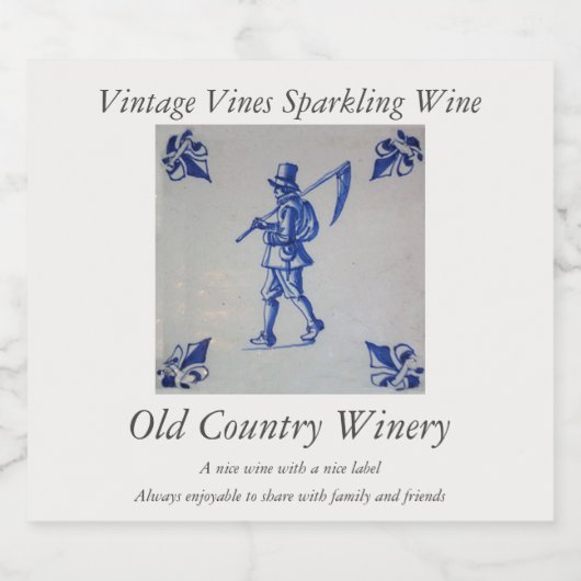 Delft Blue Tegel - Sjabloon Sparkling Wijnetiket (Enkel label)