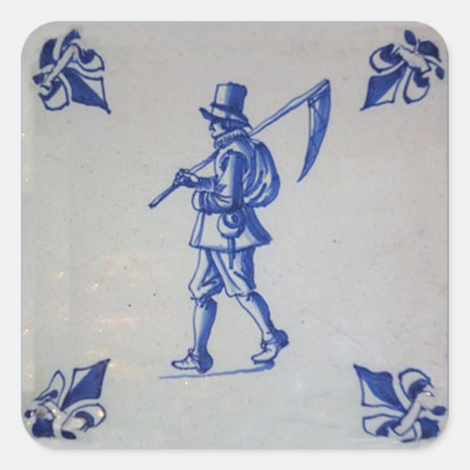 Delft Blue Tegel - Sjabloon Vierkante Sticker (Voorkant)